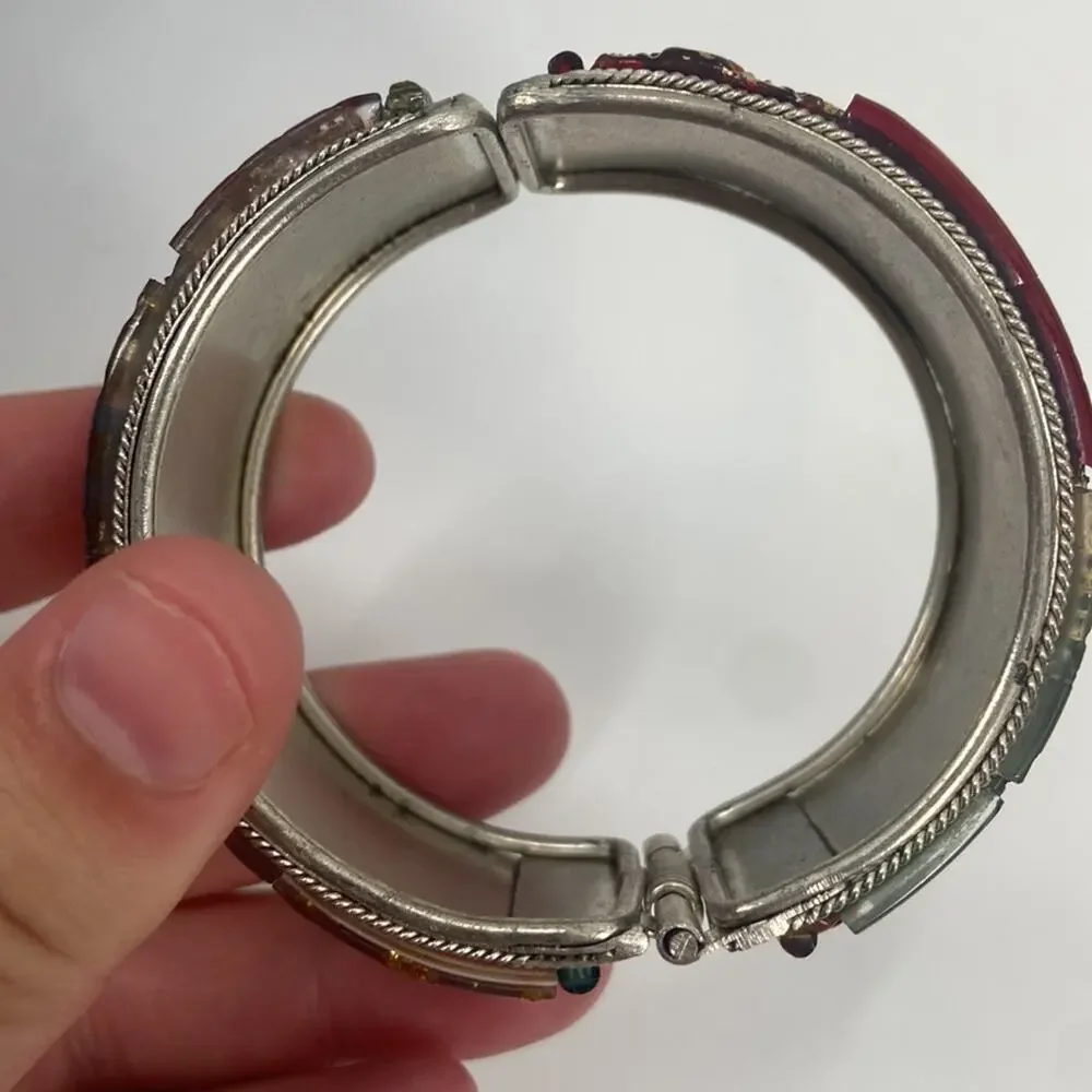 Mosaic Style Multicolored Art Glass Overlay Clamper bracelet